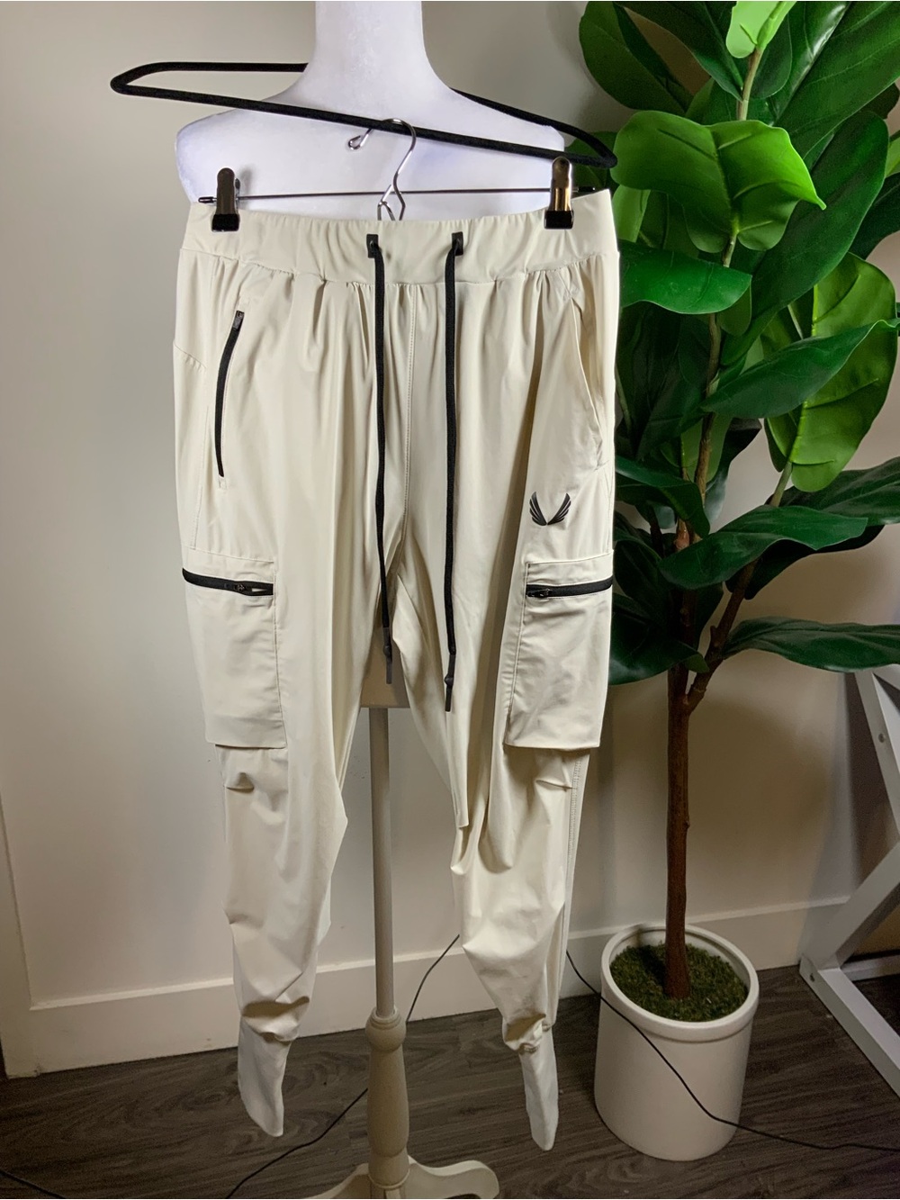 ASRV Cream Cargo Joggers with Black Accents